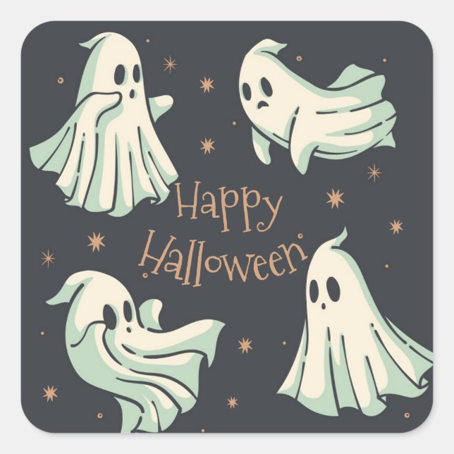 Halloween Ghost Spooktacular Happy Halloween Square Sticker (Front)