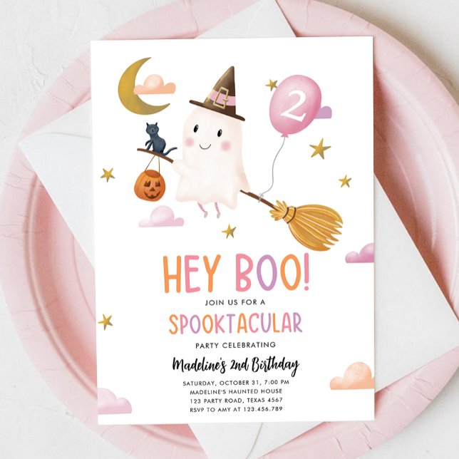 Halloween Ghost Spooktacular Hey Boo Girl Birthday Invitation (Creator Uploaded)