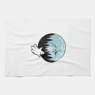 Halloween Ghost Spooky Forest Moon Vintage_1 Tea Towel