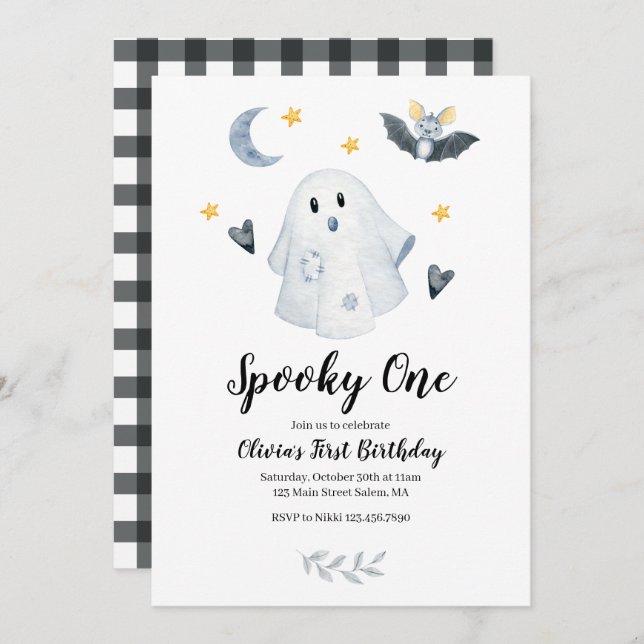 Halloween Ghost Spooky One 1st Birthday Invitation (Front/Back)