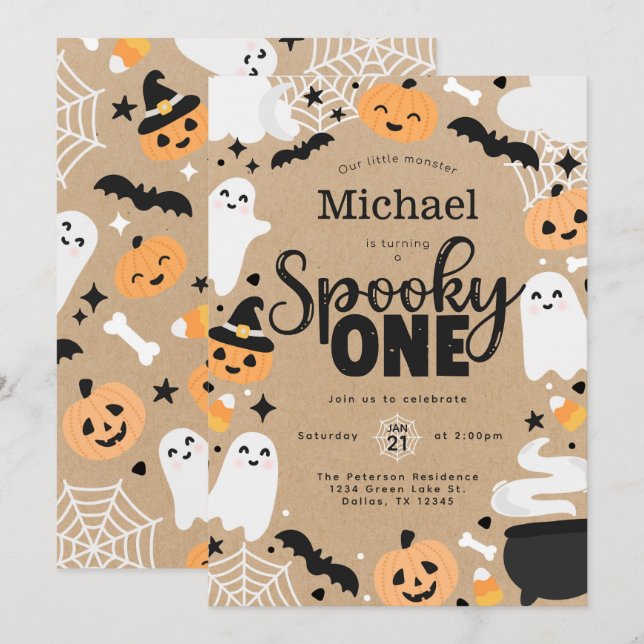 Halloween Ghost Spooky One 1st Birthday Party Invitation (Front/Back)