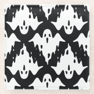 Halloween Ghost Spooky Seamless Pattern Glass Coaster