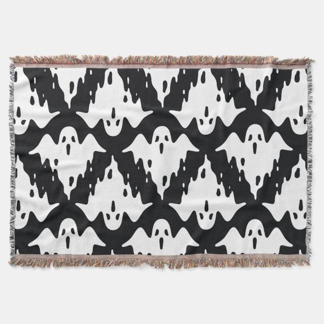 Halloween Ghost Spooky Seamless Pattern Throw Blanket (Front)