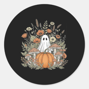 Halloween Ghost Spooky Season Retro Boho Floral Pu Classic Round Sticker