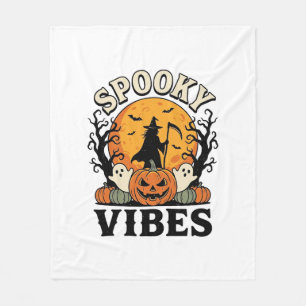 Halloween Ghost Spooky Vibes Pumpkin Witch Vintage Fleece Blanket