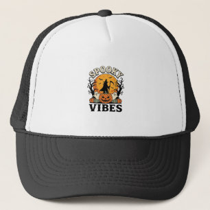 Halloween Ghost Spooky Vibes Pumpkin Witch Vintage Trucker Hat