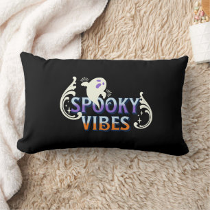 Halloween Ghost Spooky Vibes Typography Lettering  Lumbar Cushion
