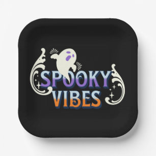 Halloween Ghost Spooky Vibes Typography Lettering Paper Plate