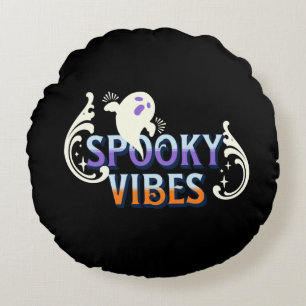 Halloween Ghost Spooky Vibes Typography Lettering  Round Cushion