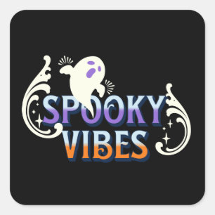 Halloween Ghost Spooky Vibes Typography Lettering Square Sticker