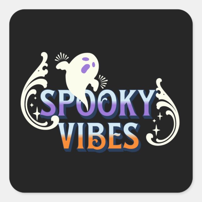 Halloween Ghost Spooky Vibes Typography Lettering Square Sticker (Front)