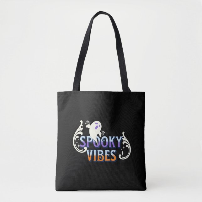 Halloween Ghost Spooky Vibes Typography Lettering  Tote Bag (Front)