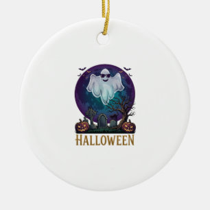 Halloween Ghost Sunglasses Purple Moon Graveyard_1 Ceramic Ornament