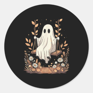 Halloween Ghost Swing Fall Floral Classic Round Sticker