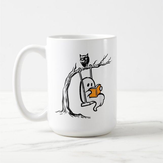 Halloween Ghost Swing Reading  Coffee Mug (Left)