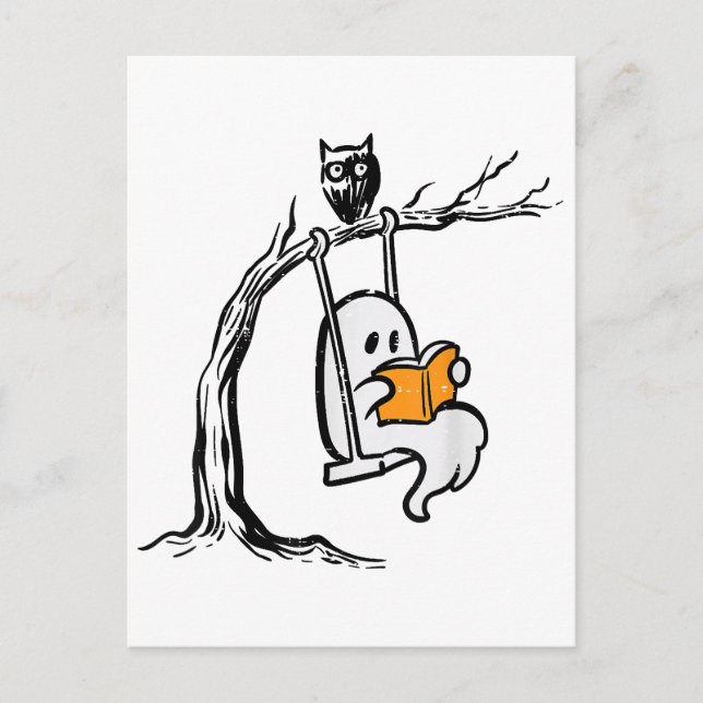 Halloween Ghost Swing Reading  Holiday Postcard (Front)