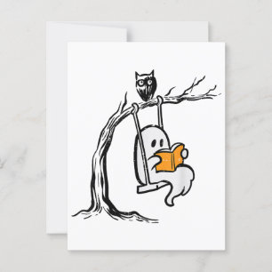 Halloween Ghost Swing Reading Postcard