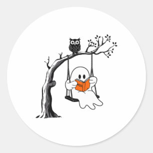 Halloween Ghost Swing Reading Vintage Costume Wome Classic Round Sticker