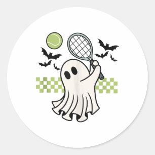 Halloween Ghost Tennis Player Retro Spooky Season Classic Round Sticker