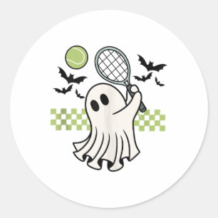Halloween Ghost Tennis Player Retro Spooky Season Classic Round Sticker