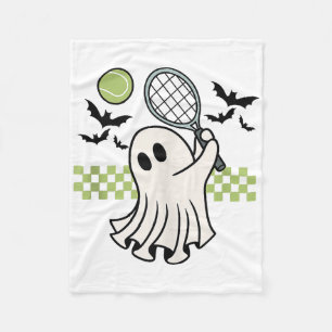 Halloween Ghost Tennis Player Retro Spooky Season  Fleece Blanket