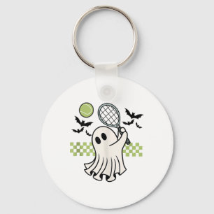 Halloween Ghost Tennis Player Retro Spooky Season Key Ring