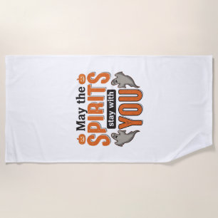 Halloween Ghost Typography Vintage Engraving Desig Beach Towel