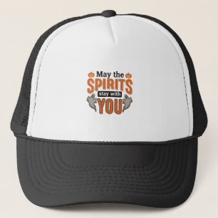 Halloween Ghost Typography Vintage Engraving Desig Trucker Hat