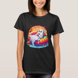 Halloween Ghost Waiting Pool Float Fun Pumpkin T-Shirt