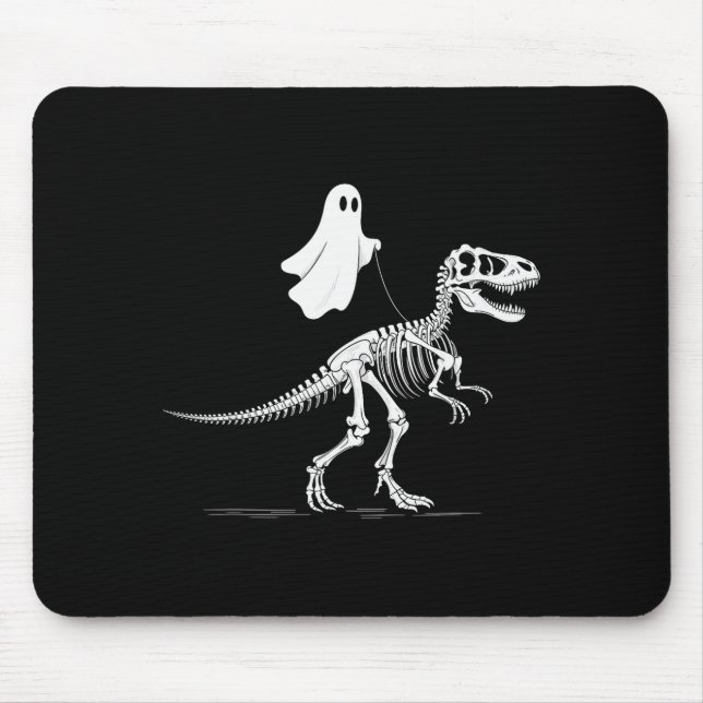 Halloween Ghost Walking Dinosaur Skeleton T Rex Fu Mouse Pad (Front)