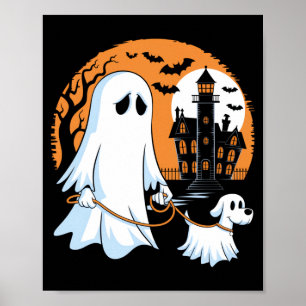 Halloween Ghost Walking Dog Poster