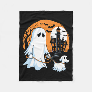 Halloween Ghost Walking Dog Premium Fleece Blanket