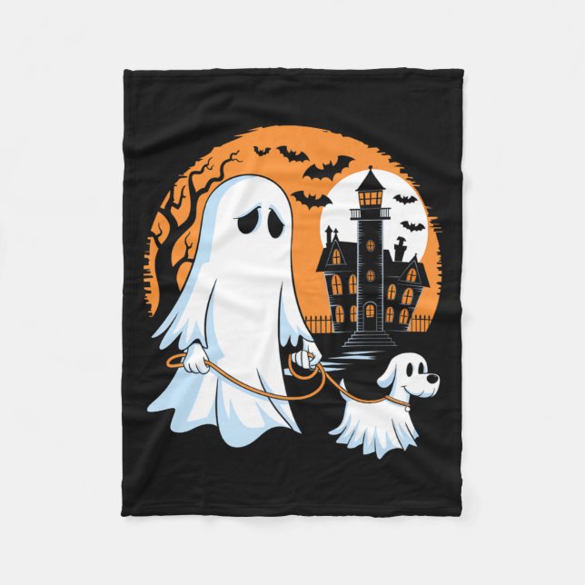 Halloween Ghost Walking Dog Premium Fleece Blanket (Front)