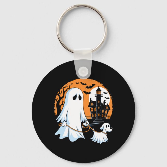 Halloween Ghost Walking Dog Premium Key Ring (Front)