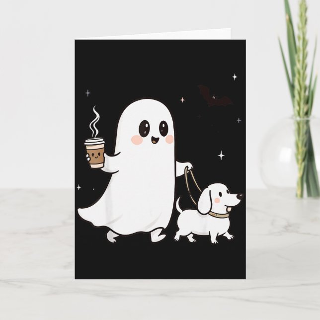 Halloween Ghost Walking Dog Soky Season Halloween  Card (Front)