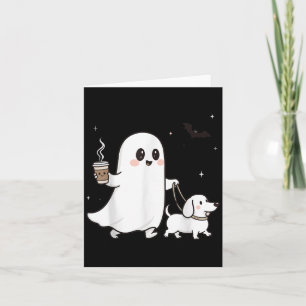 Halloween Ghost Walking Dog Spooky Season Hallowee Card