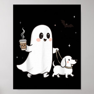 Halloween Ghost Walking Dog Spooky Season Hallowee Poster