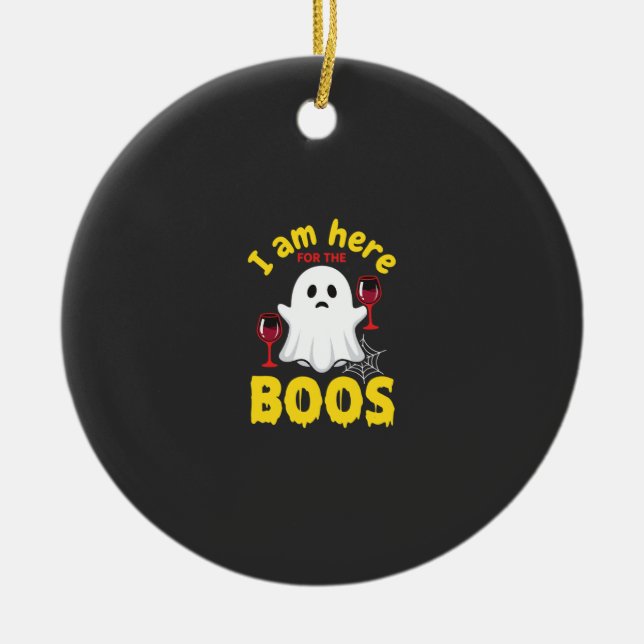 Halloween Ghost Wine Boos Design Ceramic Ornament (Front)