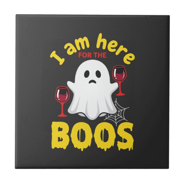 Halloween Ghost Wine Boos Design Ceramic Tile (Front)