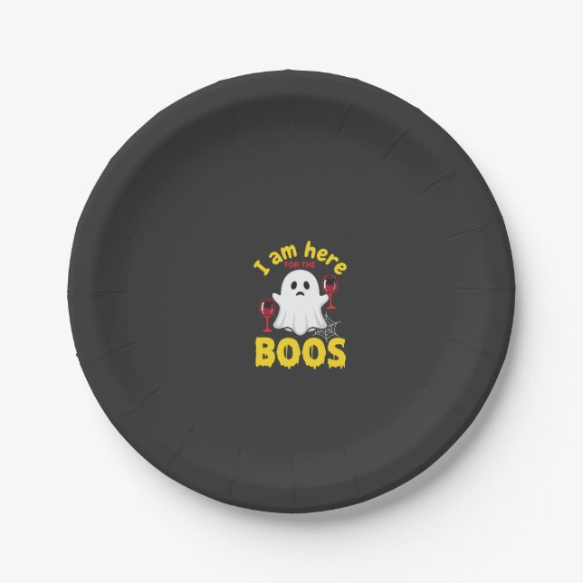 Halloween Ghost Wine Boos Design Paper Plate (Front)