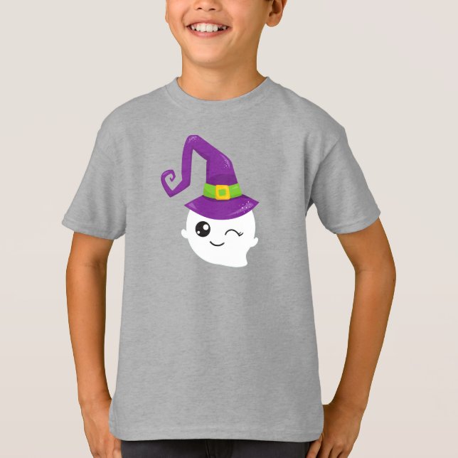 Halloween, Ghost, Witch Hat, Trick Or Treat, Boo T-Shirt (Front)
