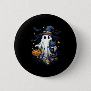 Halloween Ghost Witch Holding Black Cat Funny Hall 6 Cm Round Badge
