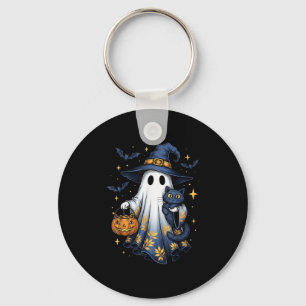 Halloween Ghost Witch Holding Black Cat Funny Hall Key Ring