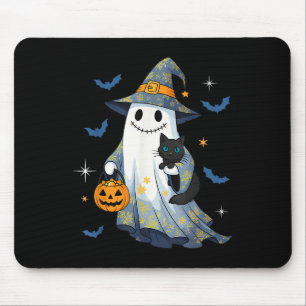 Halloween Ghost Witch Holding Black Cat Funny Hall Mouse Pad
