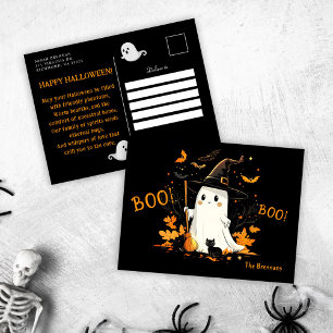 Halloween Ghost Witch October Greeting Holiday Postcard