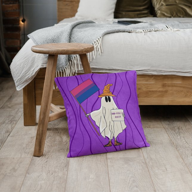 Halloween Ghost With Bisexual Flag  Cushion (Creator Uploaded)