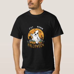 halloween ghost with black cats spooky season T-Shirt