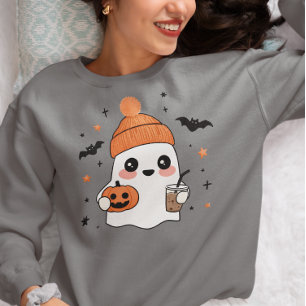 Halloween Ghost with Iced Coffee Sweatshirt