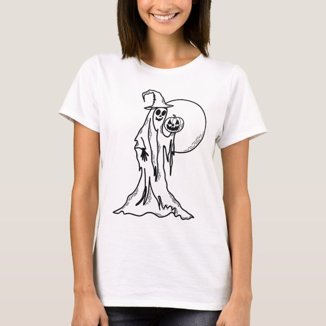 Halloween Ghost with Pumpkin T-Shirt (Front)
