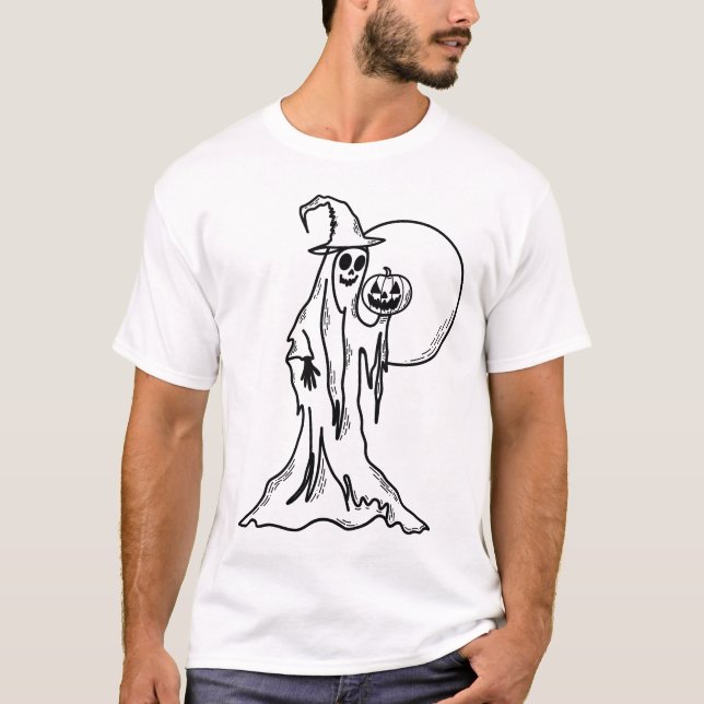 Halloween Ghost with Pumpkin T-Shirt (Front)